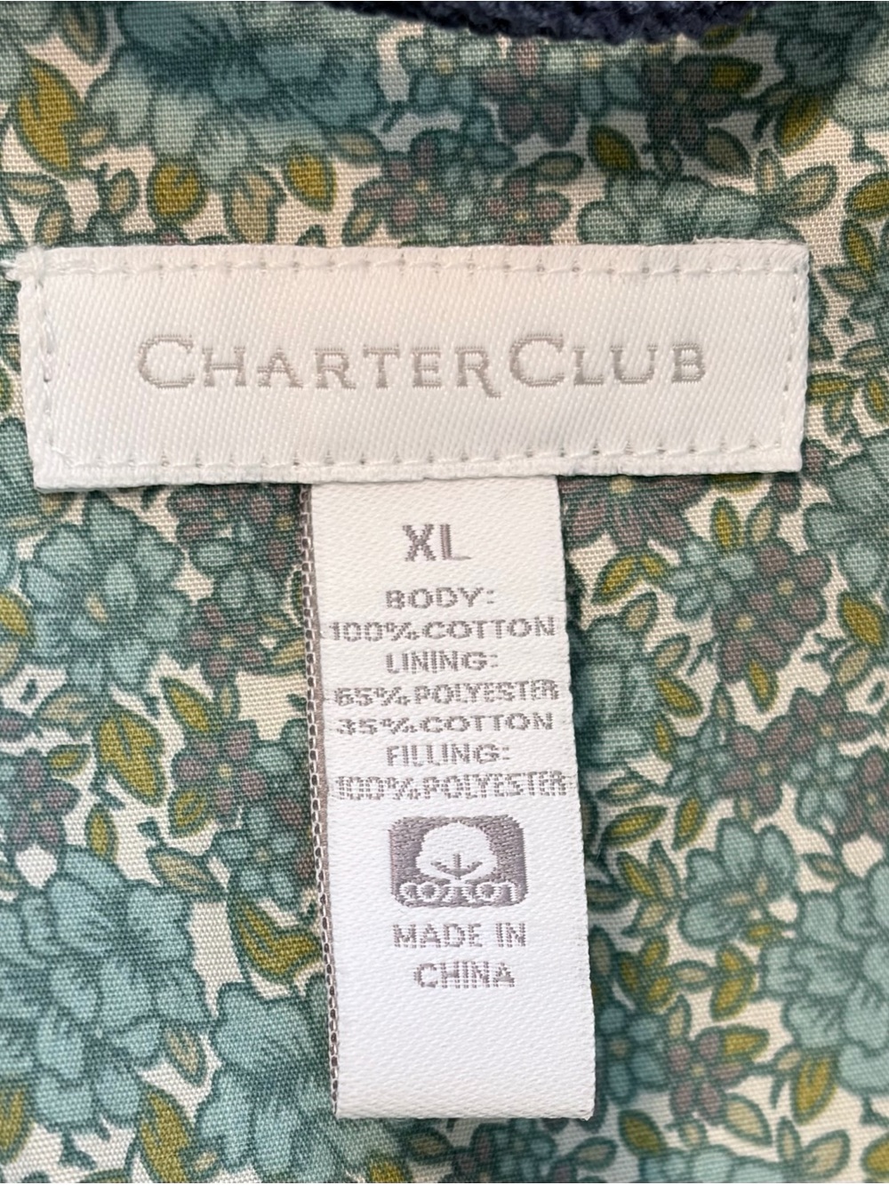 Charter Club Quilted Denim Chore Utility Jacket - Navy Blue - Printed Lining - Picture 6 of 10